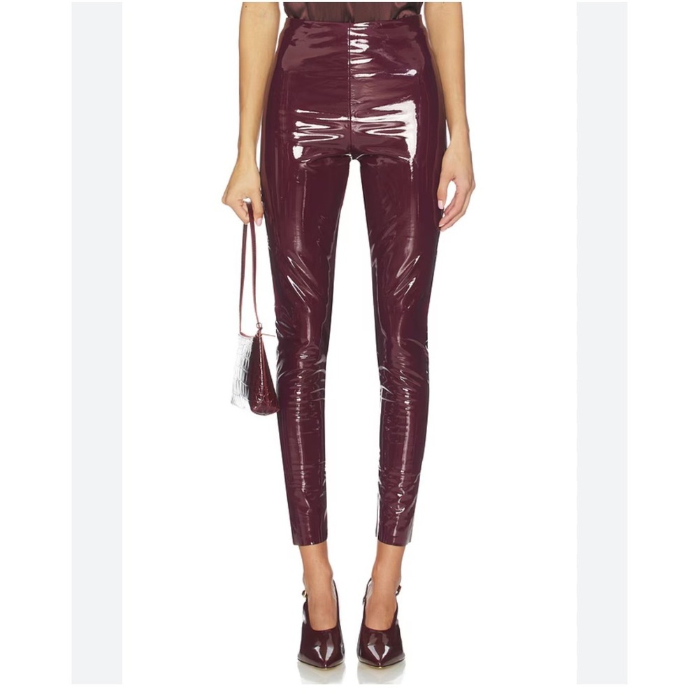 Commando Faux Patent Leather Leggings Burgundy SLG01 Small High Rise Shiny Red